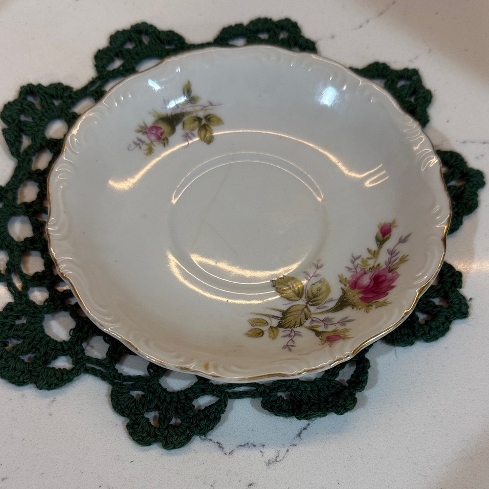Victorian Floral Porcelain Saucer with Gold Trim (Saucer only)